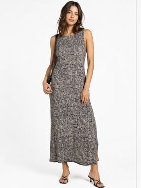 Vintage Spenser Jeremy Silk Sleeveless Maxi Dress Geometric Artsy Y2k 90s Sz 12